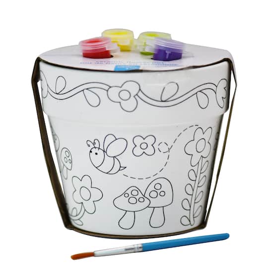 Color Your Own Round Ceramic Flower Pot Kit by Creatology&#x2122;